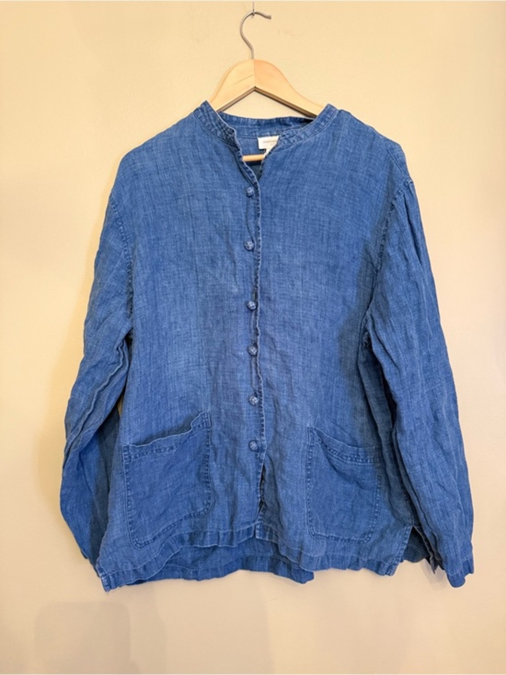 Jones New York Sport 100% Linen Blue Mandarin Button-Down Shirt